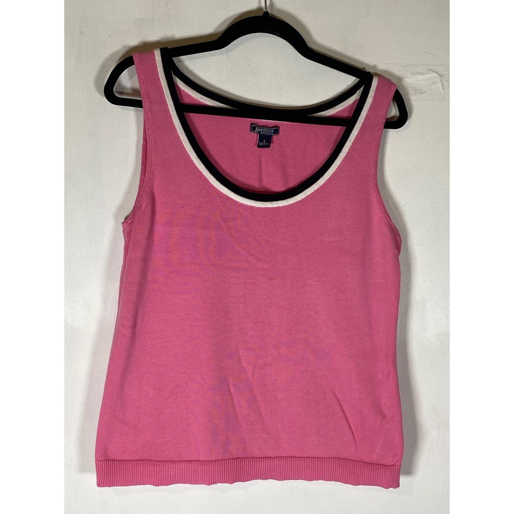 Pink Sleeveless Sweater Tank Top Preppy Coastal Old Money Cotton Size L